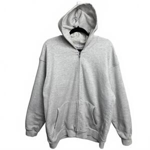Vintage 90s gray blank waffle thermal zip-up hoodie XL